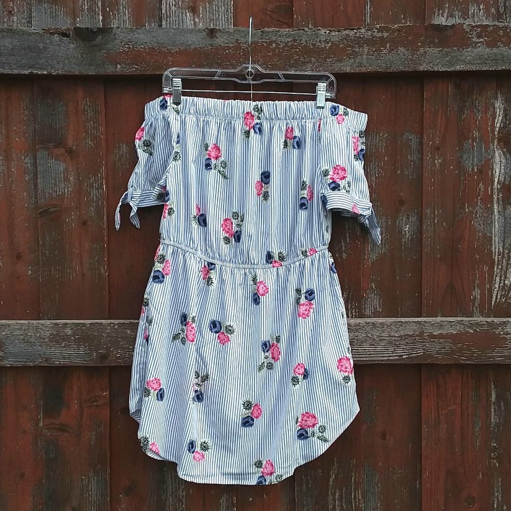 Hint Of Blush XL Striped Floral Off-Shoulder Dress